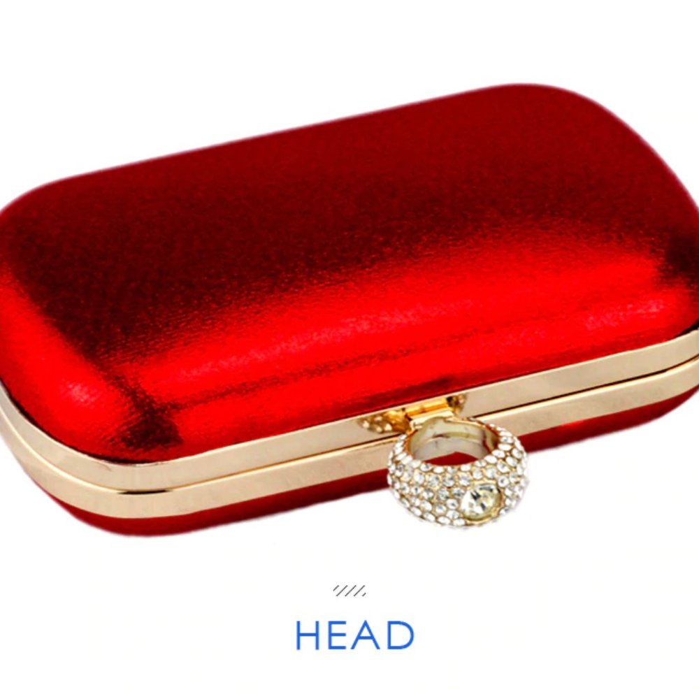 New Silk Clothing Red Gold diamond clutch - Picture 2 of 5